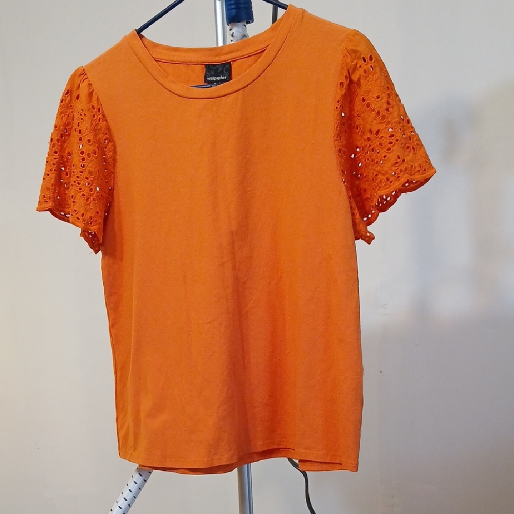 Orange Eyelet Sleeve Top
